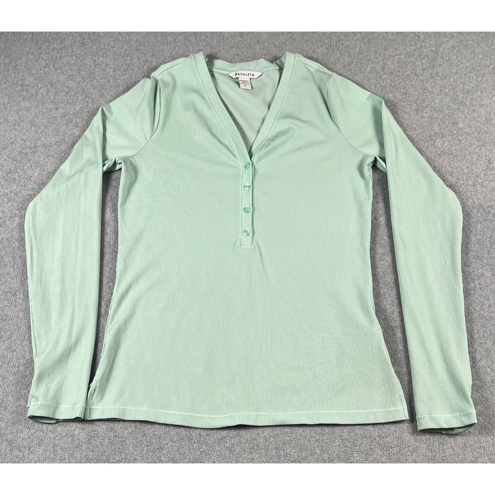 Athleta Uptempo Ribbed Henley Top Seafoam Green Long Sleeve Thumbholes M 981737